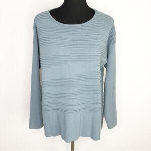 Lafayette 148 New York blue green ribbed wool cashmere blend sweater size Medium